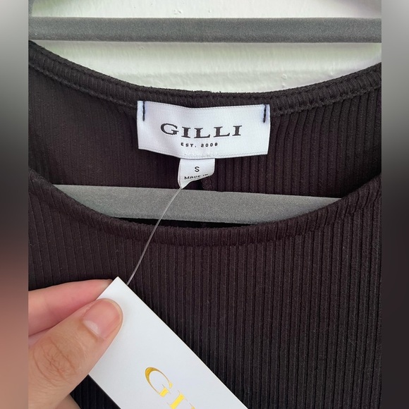 Gilli Black Asymmetrical Ribbed & Ruched Knit Dress, Size S - Picture 7 of 9